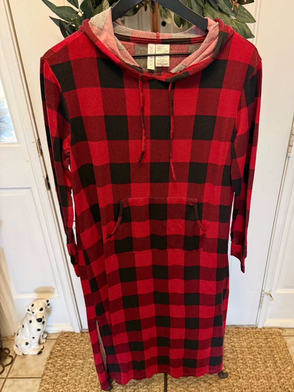 Joyspun Red & Black Buffalo Plaid Soft Midi Nightgown Sleepwear LS M